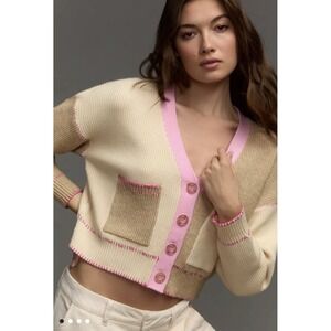 Anthropologie Colorblock Stitched Cardigan Sweater - Large